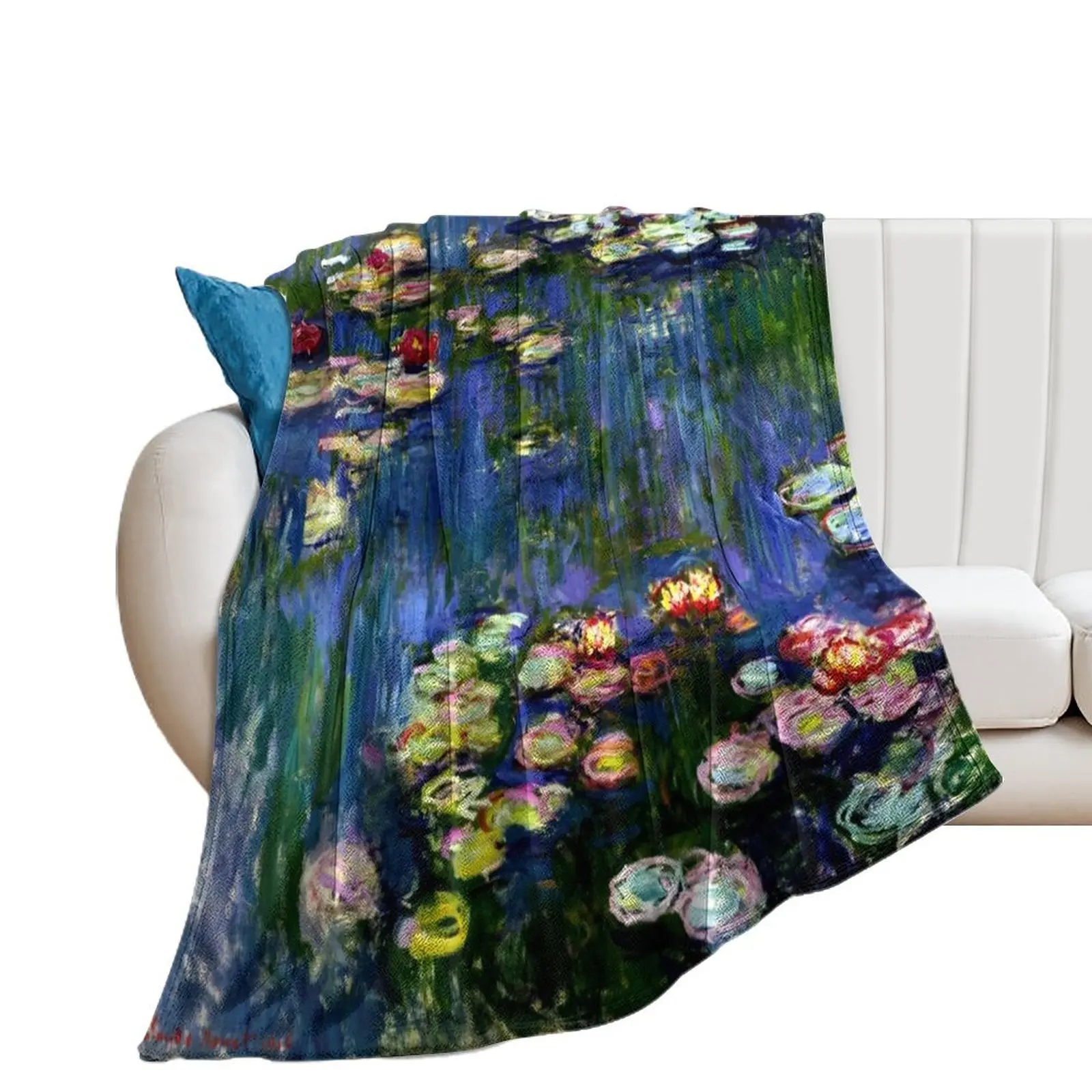 Claude Monet Water Lilies - L'Eau Lilies Monet Iconic Image of Impressionism Throw Blanket Plaid Beach sofa bed Blankets