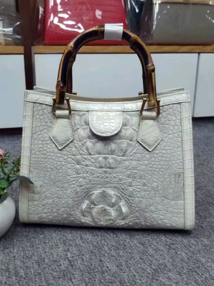 Borsa da donna elegante in vera pelle di coccodrillo in vera pelle di bambù borsa da donna per ufficio firmata di marca borsa di lusso per feste in