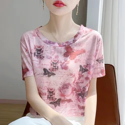 2024 yaz temel katı kadın t-shirt v yaka kısa kollu Tees için saten ipek zarif ince gömlek Tops kadın