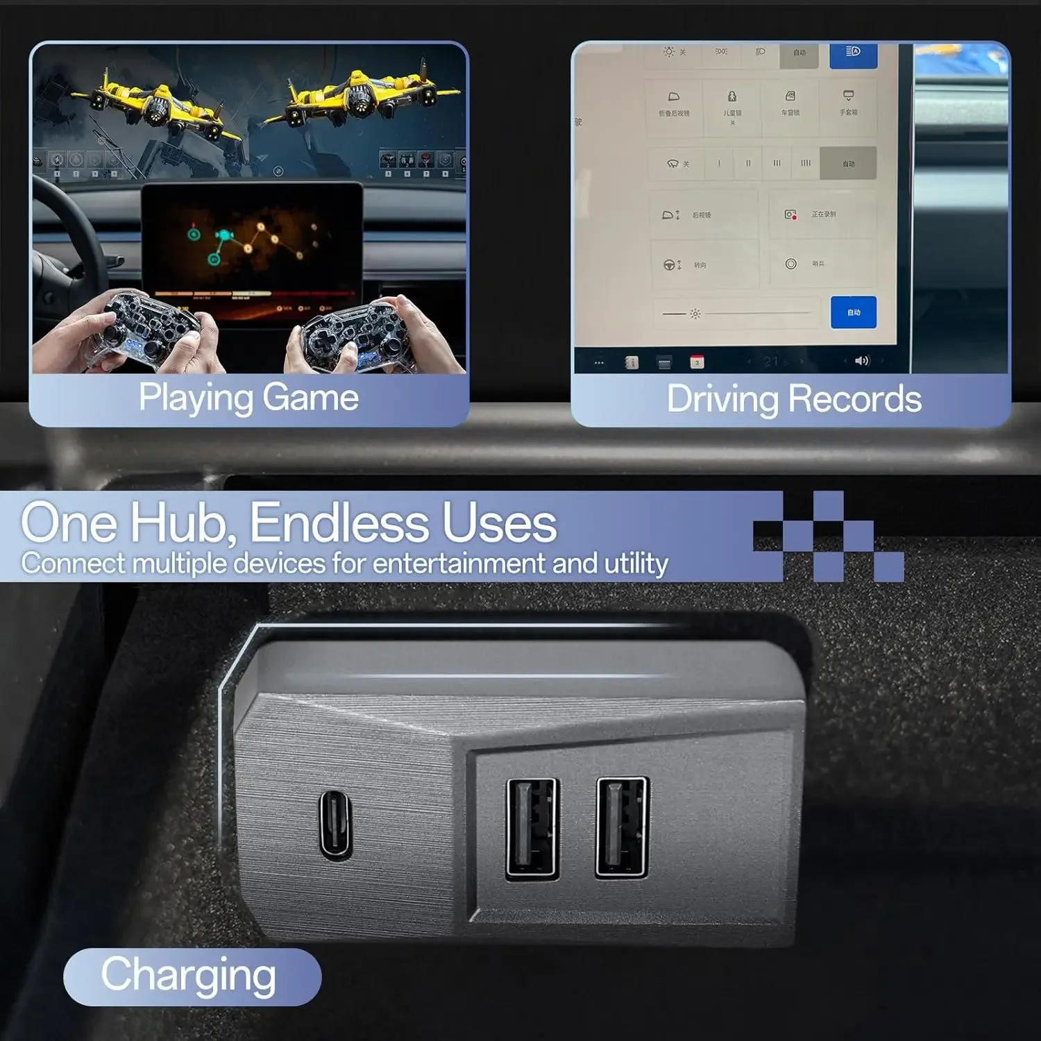 Luxuriöser 4-in-1 Handschuhfach-USB-Hub für Tesla Model YL Y Juniper 2025-2026 und Launch Model 3 Highland 2024-2026 – Detail 4