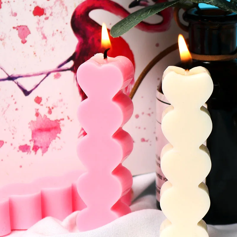 Long 5 In 1 Heart Shaped Candle Silicone Mold 3D Atmosphere Candle Plaster Ornaments Mold For Resin Making Craft