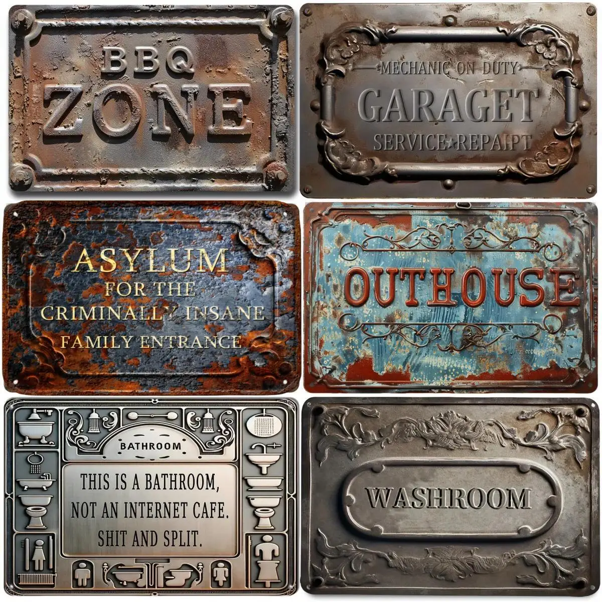 Vintage BBQ Zone Toilet Bathroom Plaque Metal Aluminum Signs Decorative Plates for Club Man Cave Bar Pub Hotel Cafe Wall Decor