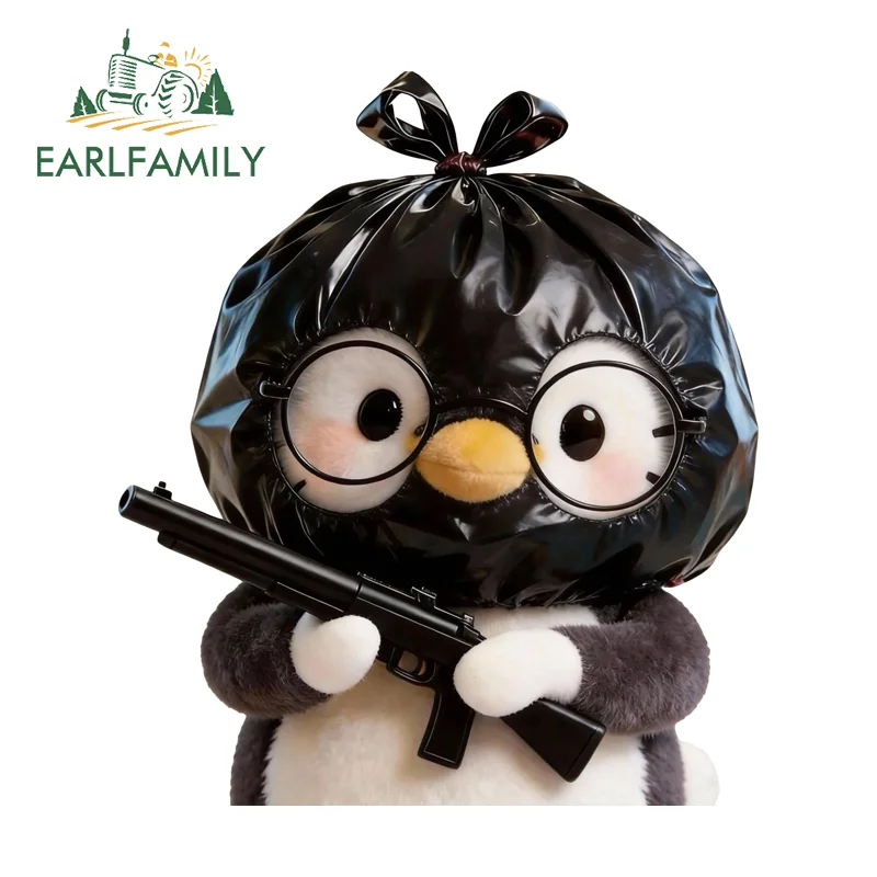 

EARLFAMILY Наклейка на автомобиль с пингвином и мешком для мусора, пушистая, с пистолетом, для автодомов и гоночных автомобилей, водонепроницаемая, 3D виниловая, маскирующая царапины