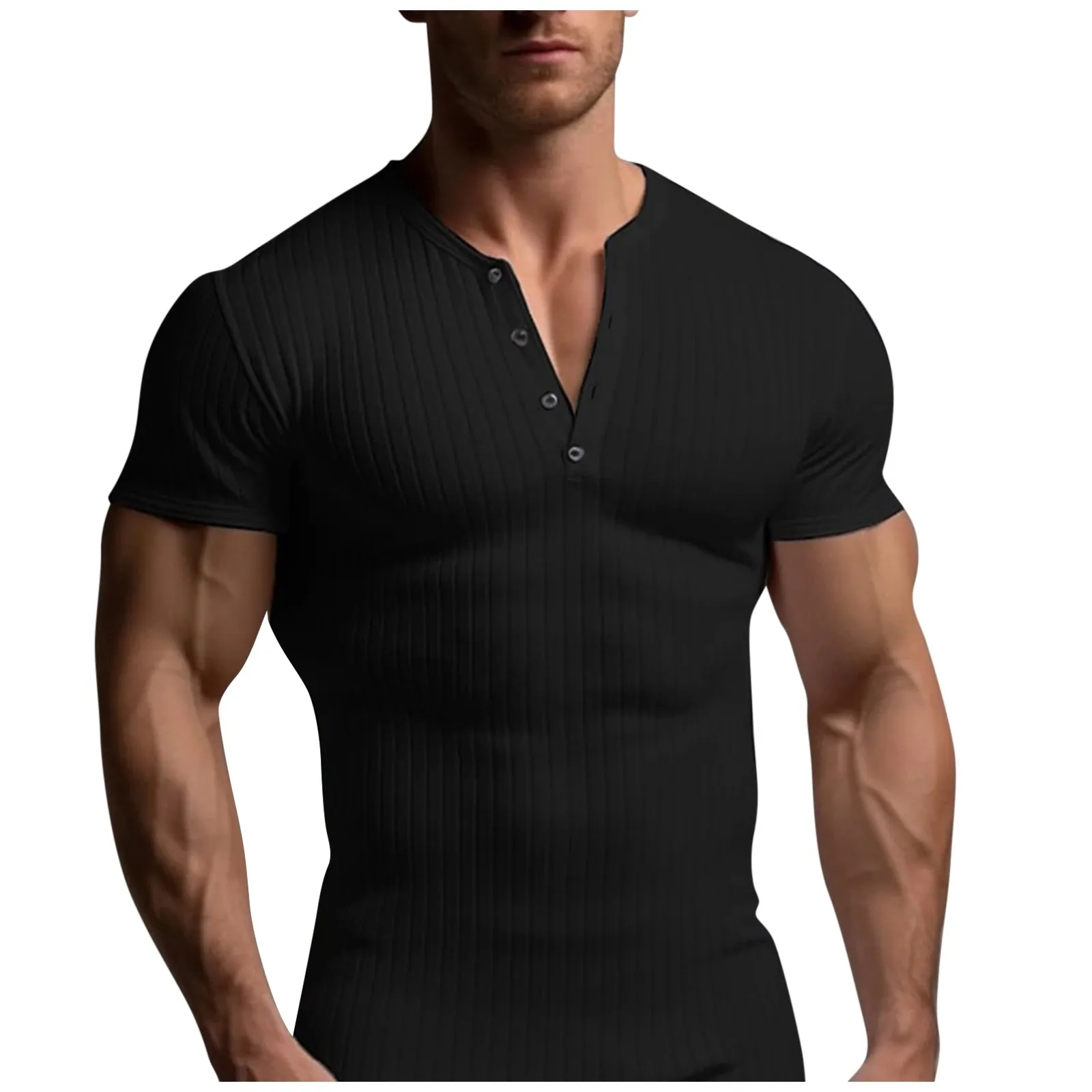 Camiseta esportiva de manga curta masculina, tops com decote em v, tiras, tops musculares apertados, casual, clássico, sólido, tendência da moda