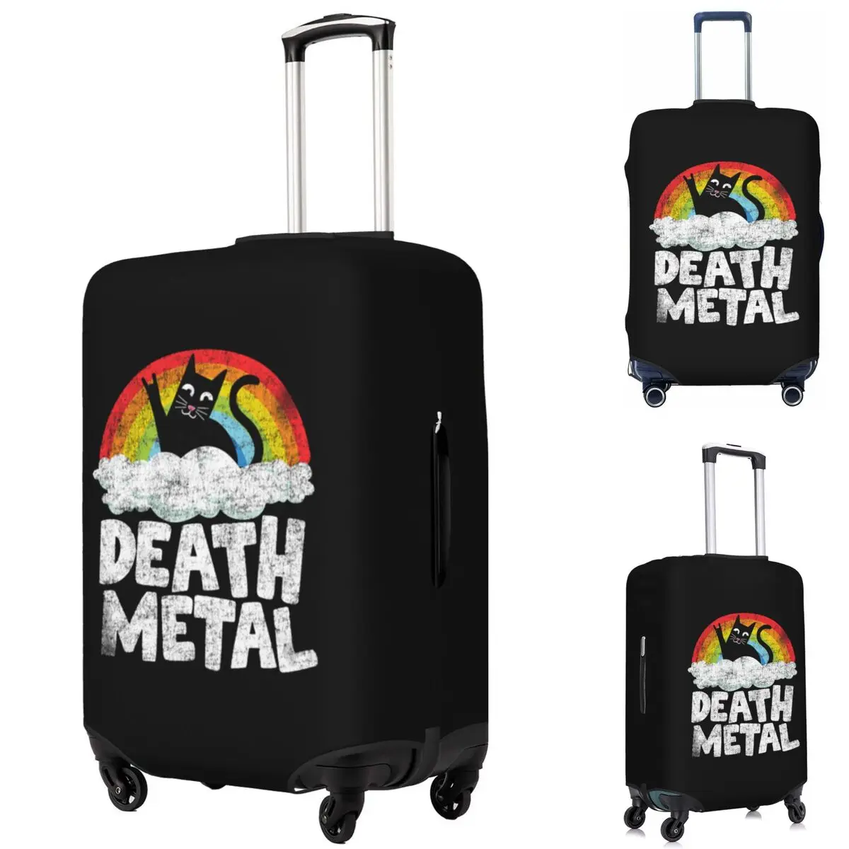 

Funny Death Metal Cat Gift Rainbow Heavy Metal Suitcase Cover Protection Elastic Trip Luggage Protector Covers for 18-32 Inch