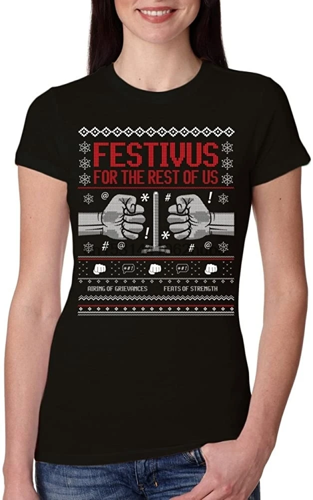 Wild Bobby Festivus for The Rest of Us  Womens Ugly Christmas Sweater Junior Fit Tee Graphic T-Shirt