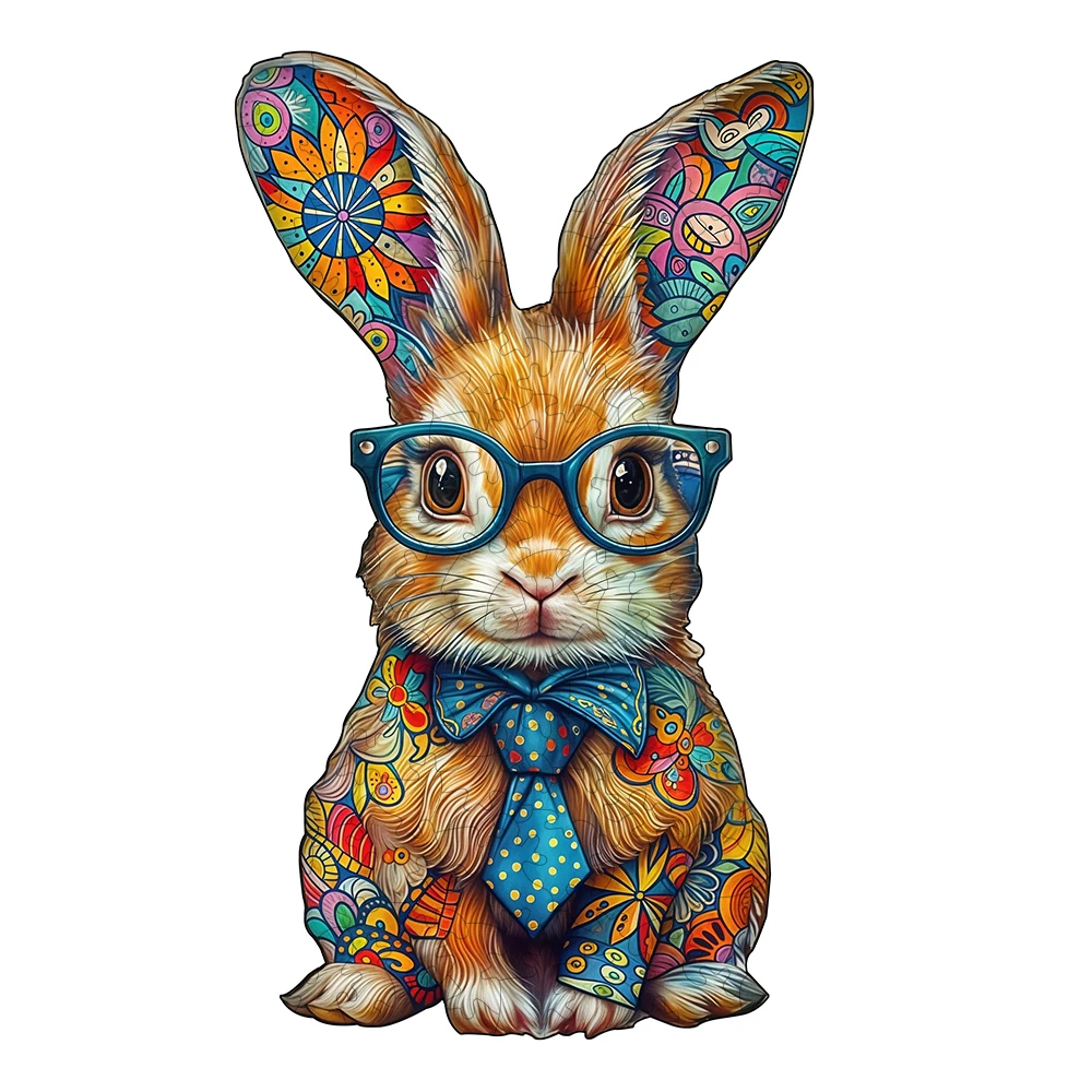 Wooden Animal Jigsaw for Adult Kids Lovely Rabbit Puzzles Fantasy Creatures for Decoration Unique Wood Circular Puzzle Toys