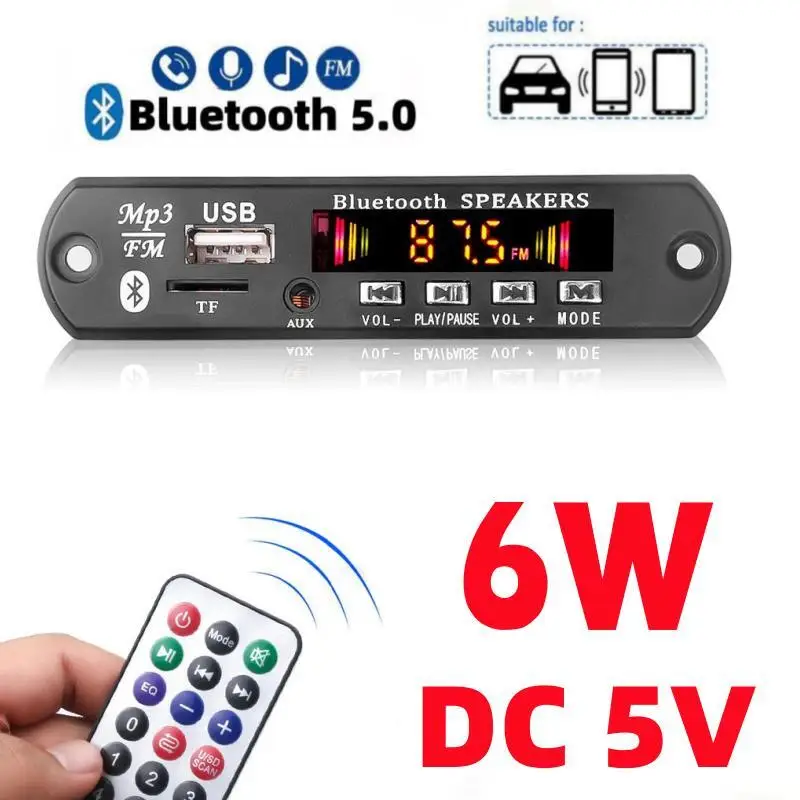 DC 5V 6W Amplifier DIY MP3 Decoder Board Bluetooth 5.0 Car MP3 Player USB Recording Module FM AUX Radio for Speaker Handsfree