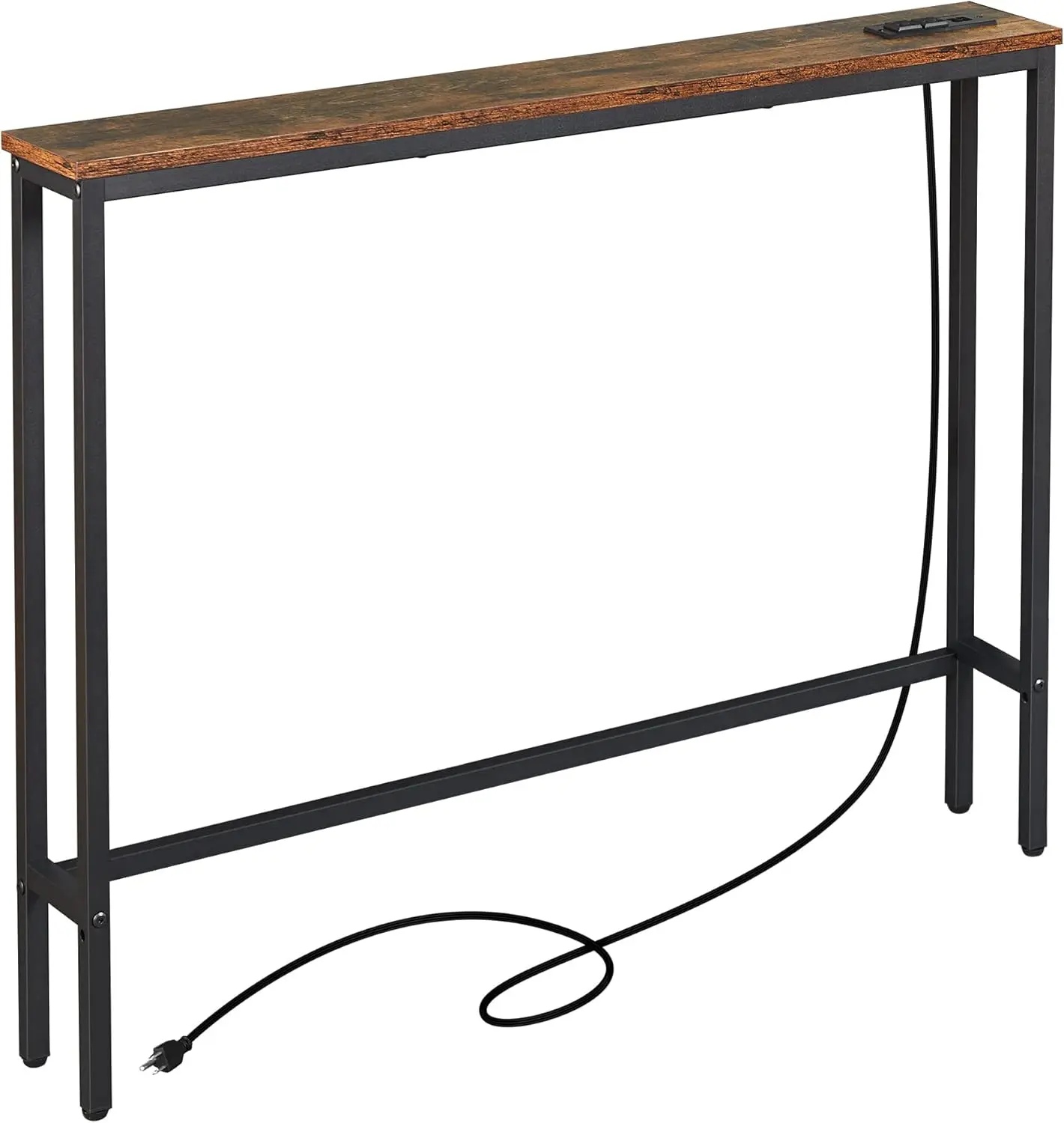 

5.9"" Narrow Console Sofa Table With Power Outlets And Usb Port, 5.9"" Dx39.4 Wx31.1 H Long Behind Couch Table With Metal Frame