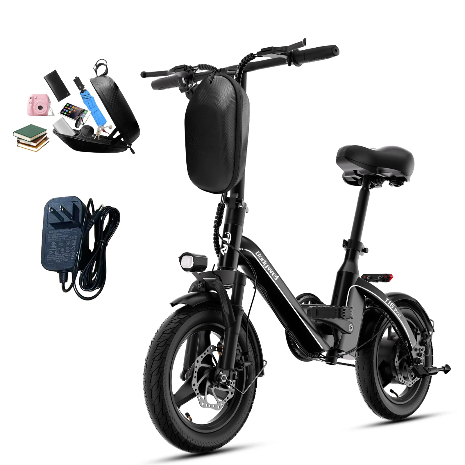 Folding Electric Bike 400W for Adults, Bodywel T16pro 36V 10Ah Long Range 30 Miles Commuter E-Bicycle, Compact Foldable ebike Dual Disc Brakes for Teens US stock image 6