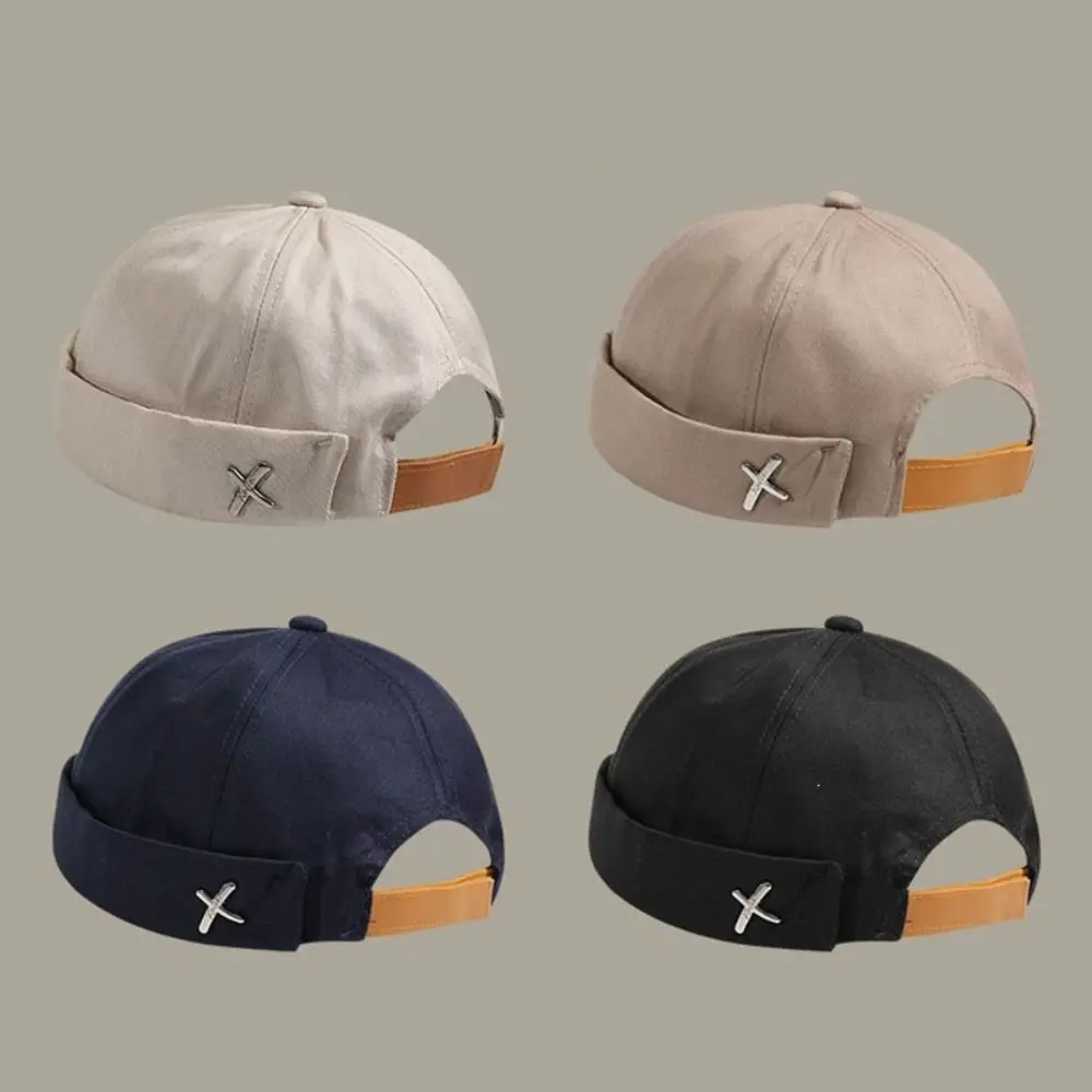 Fashion Solid Color Brimless Docker Cap Adjustable Vintage Style Vintage Dome Hat Cotton Dome Melon Cap For Men Women