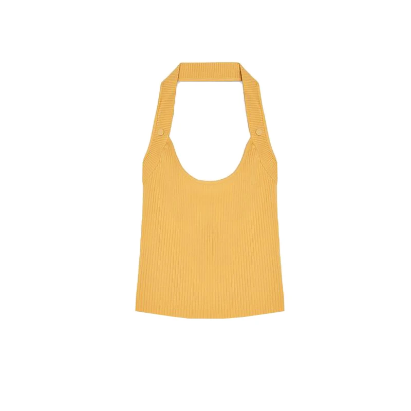 تي شيرت نسائي صيفي جديد عصري بدون أكمام وياقة مضلعة ونمط متعدد الاستخدامات من ألياف البوليستر بطول قصير وإغلاق علوي #2