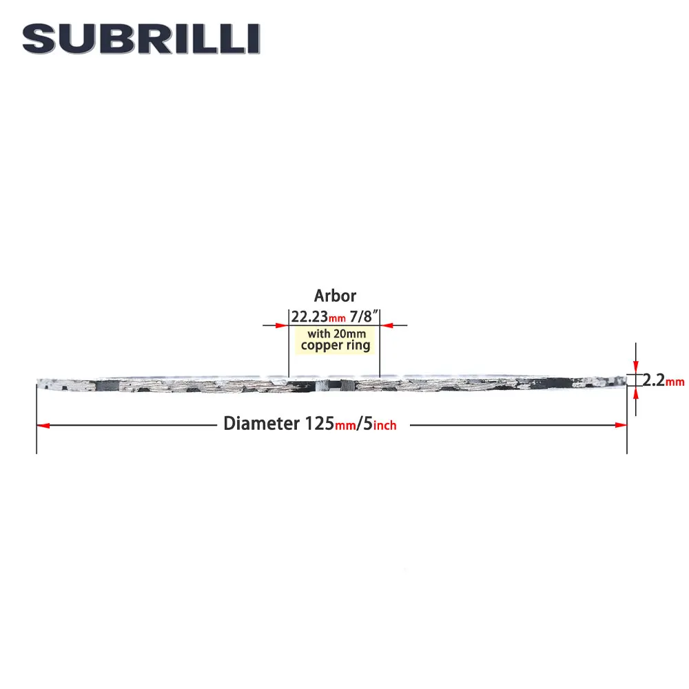 SUBRILLI 125mm 5 "disco da taglio diamantato lama per sega a segmenti per uso bagnato a secco per pietra cemento marmo mattone vetrificato ceramica