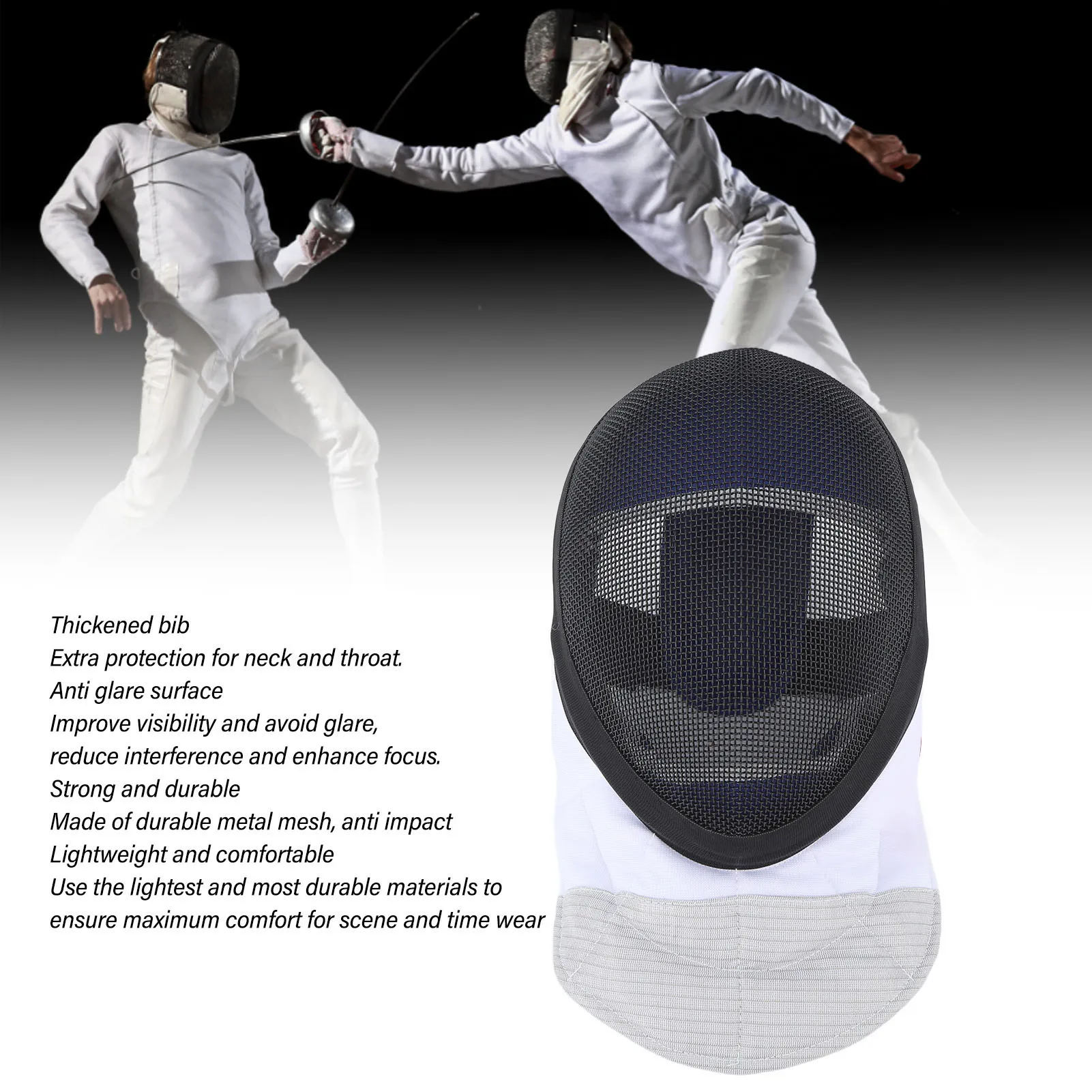 Fencing Sports Mask Fencing Protective Helmet with Padded Bib for Daily Practice and Competition Black Fencing Helmet