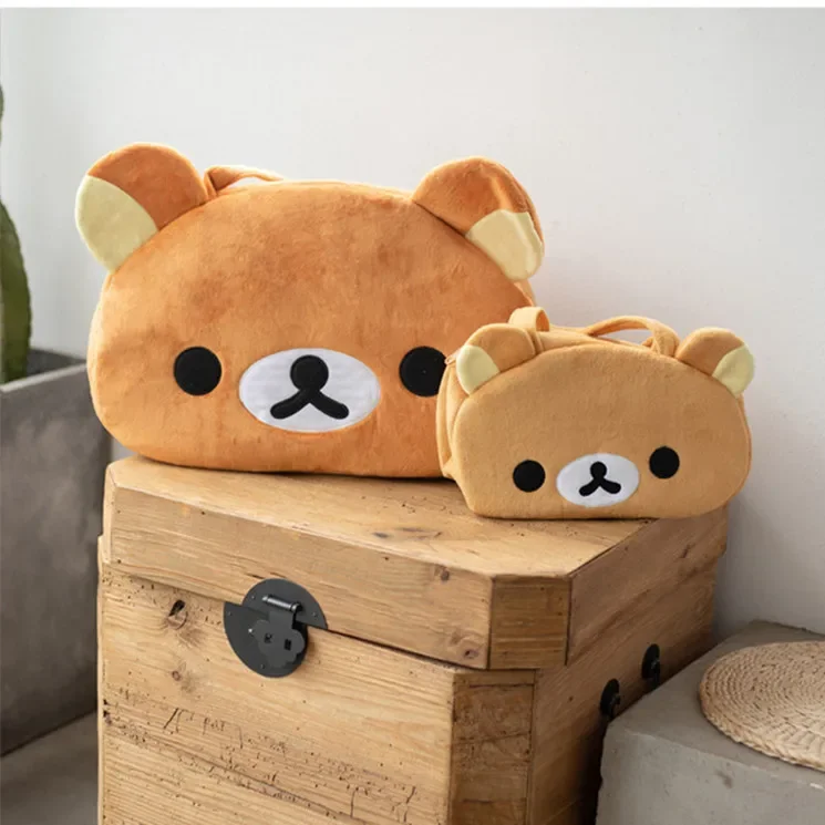 Cute Rilakkuma Plush Shoulder Bags for Women Cartoon Bear Head Tote Bags Large Ladies Kawaii Travel Hand Bag Handbag