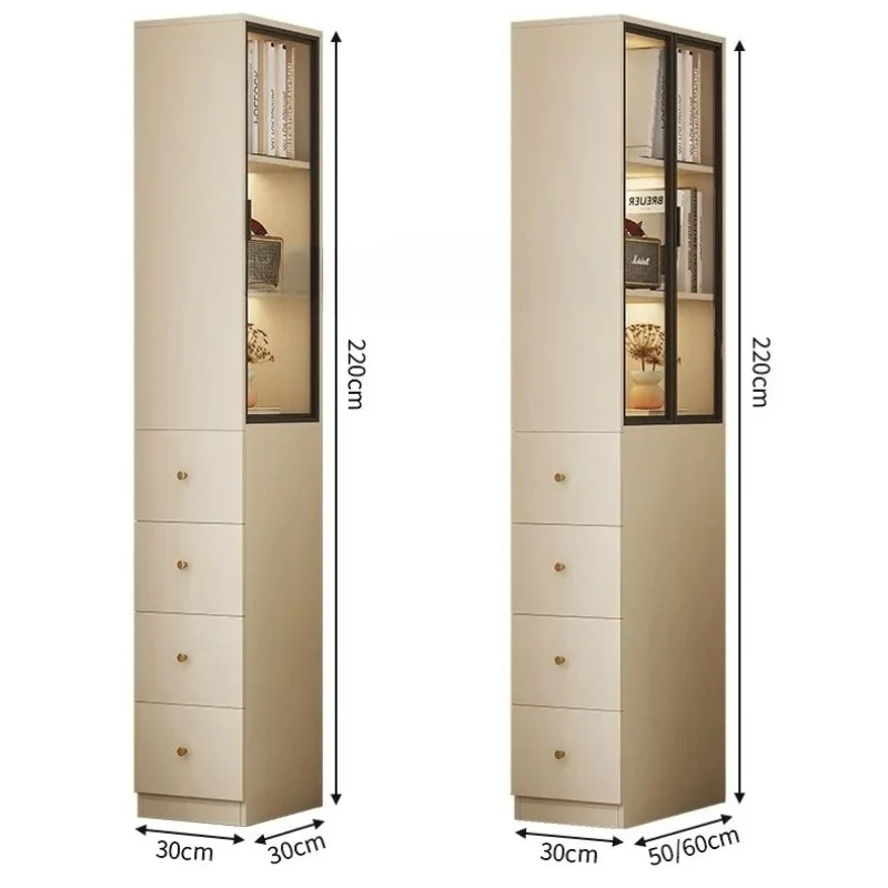 #narrow side pull-out cabinet Living room sofa side cabinet Wall corner with glass door display bookcase