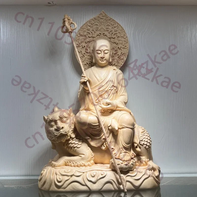 Hand-Carved Hinoki Ksitigarbha Bodhisattva Statue - 12.6