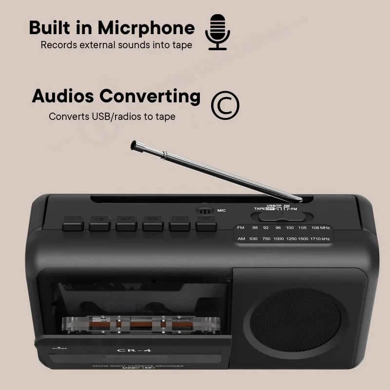 Portable Stereo Cassette Player with AM/FM Radio, Vintage Tape Recorder, Retro Handheld Music Player for Daily Use