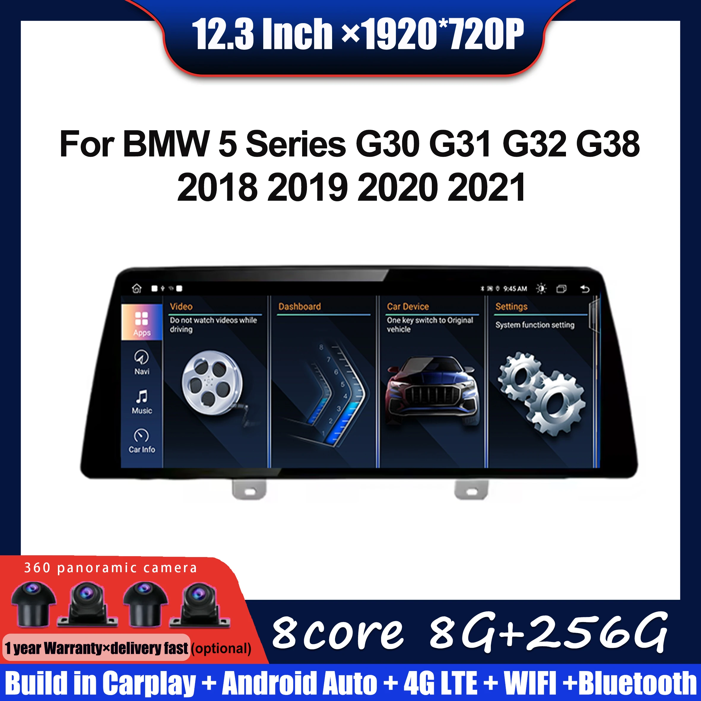 

12.3" For BMW 5 Series G30 G31 G32 G38 2018 - 2021 Android Car Carplay Monitor Stereo Speakers Radio Multimedia Player Auto