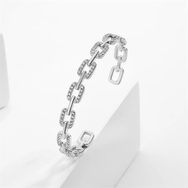 RAKOL Geometric Hollow Open Bracelet For Women Fashion Trendy CZ Cubic Zirconia Stainles Steel Cuff Bangle Party Jewelry