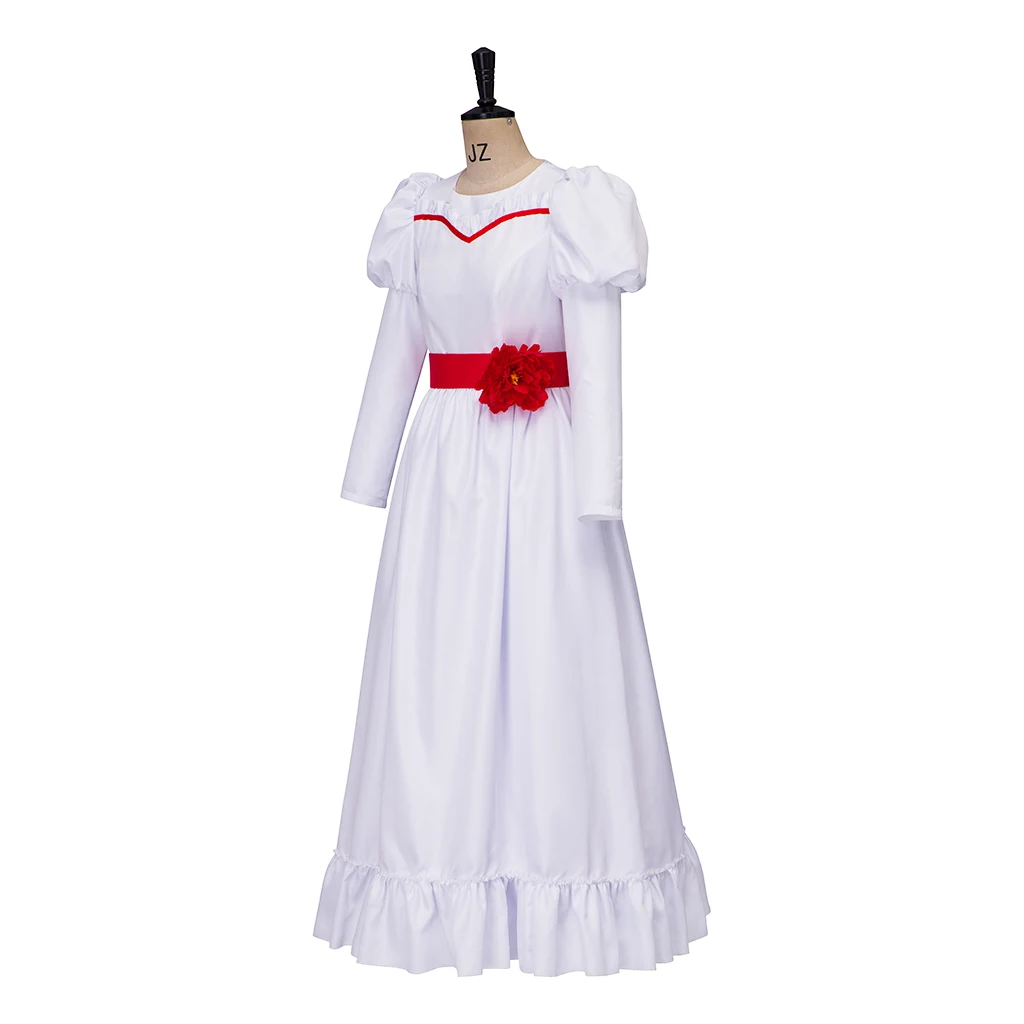 دمية كونجينغ أنابيل أزياء تنكرية عروس تشاكي أنابيل فستان أبيض للنساء البالغات ملابس الهالوين المخيفة