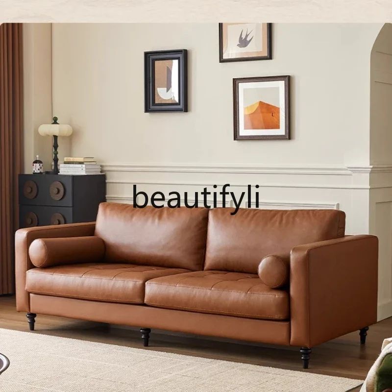 

xzzFrench retro leather sofa new living room home multi-person straight row sofa furniture