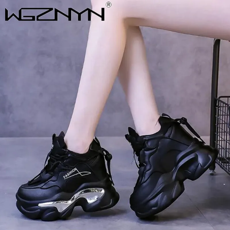 Fashion Designer Breathable Mesh Platform Sneakers Women Autumn Hidden Heels Sneaker Woman Lace-up Thick Bottom Vulcanize Shoes