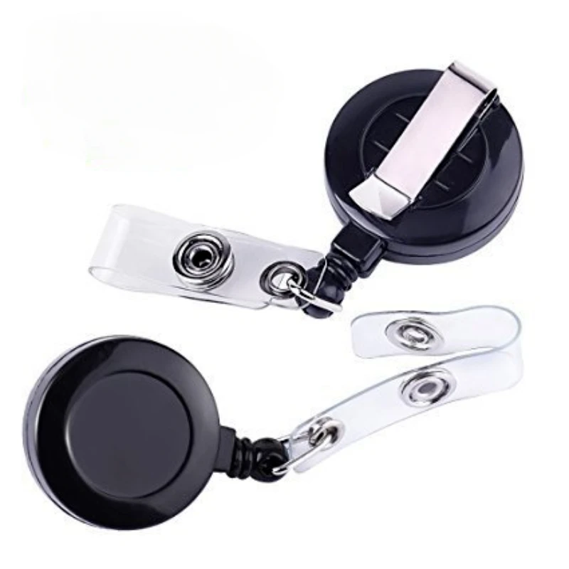 

2pcs/lot Black Plastic Badge Reels for ID Tag Pass Bus Employee's Work Card Cover Case Clips Retractable Badge Belt Clip Reels