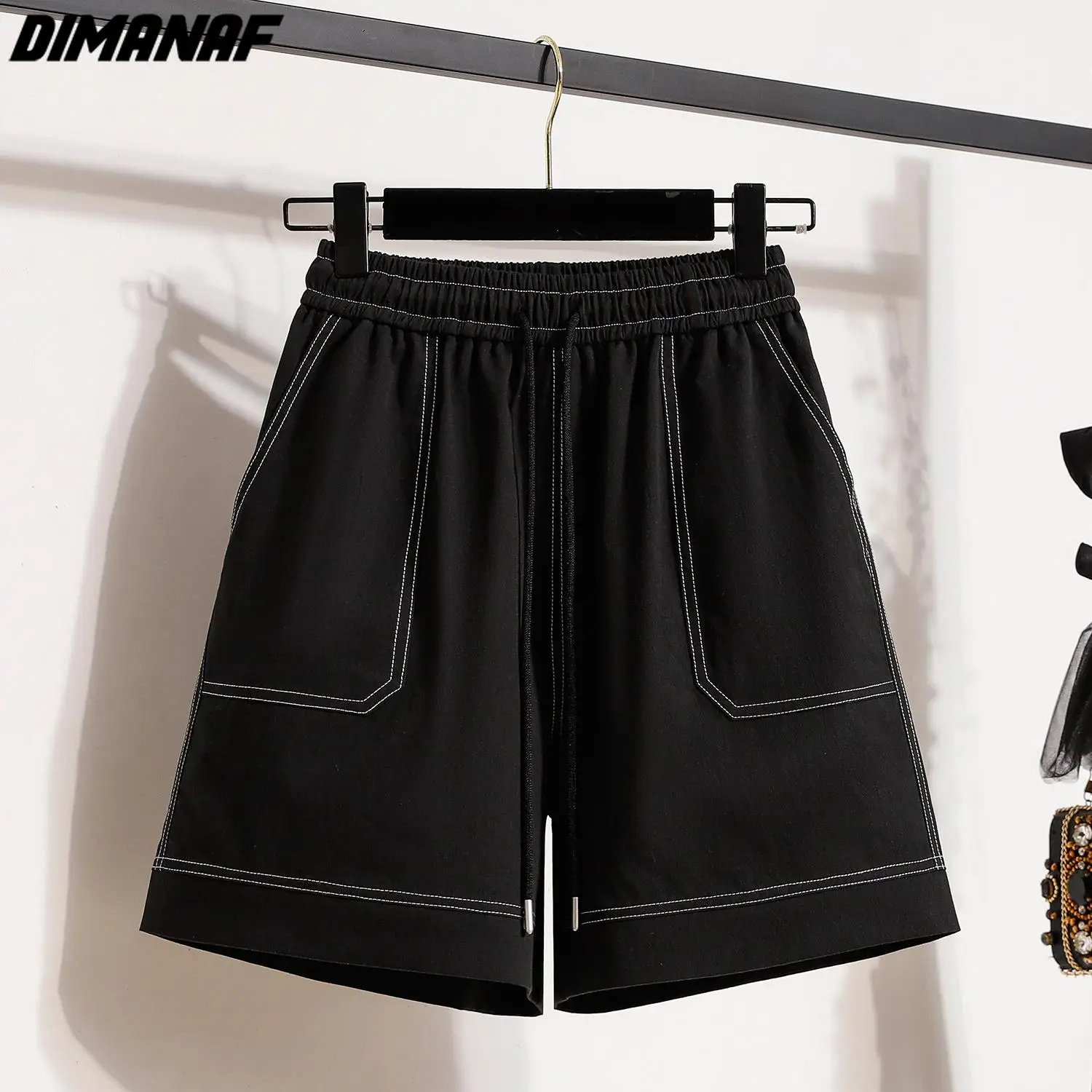 Dimanaf 2024 Plus Size Women Summer Loose Pants 5XL High Waist Shorts Elastic Wide Leg Pants Casual Basic Short Pants