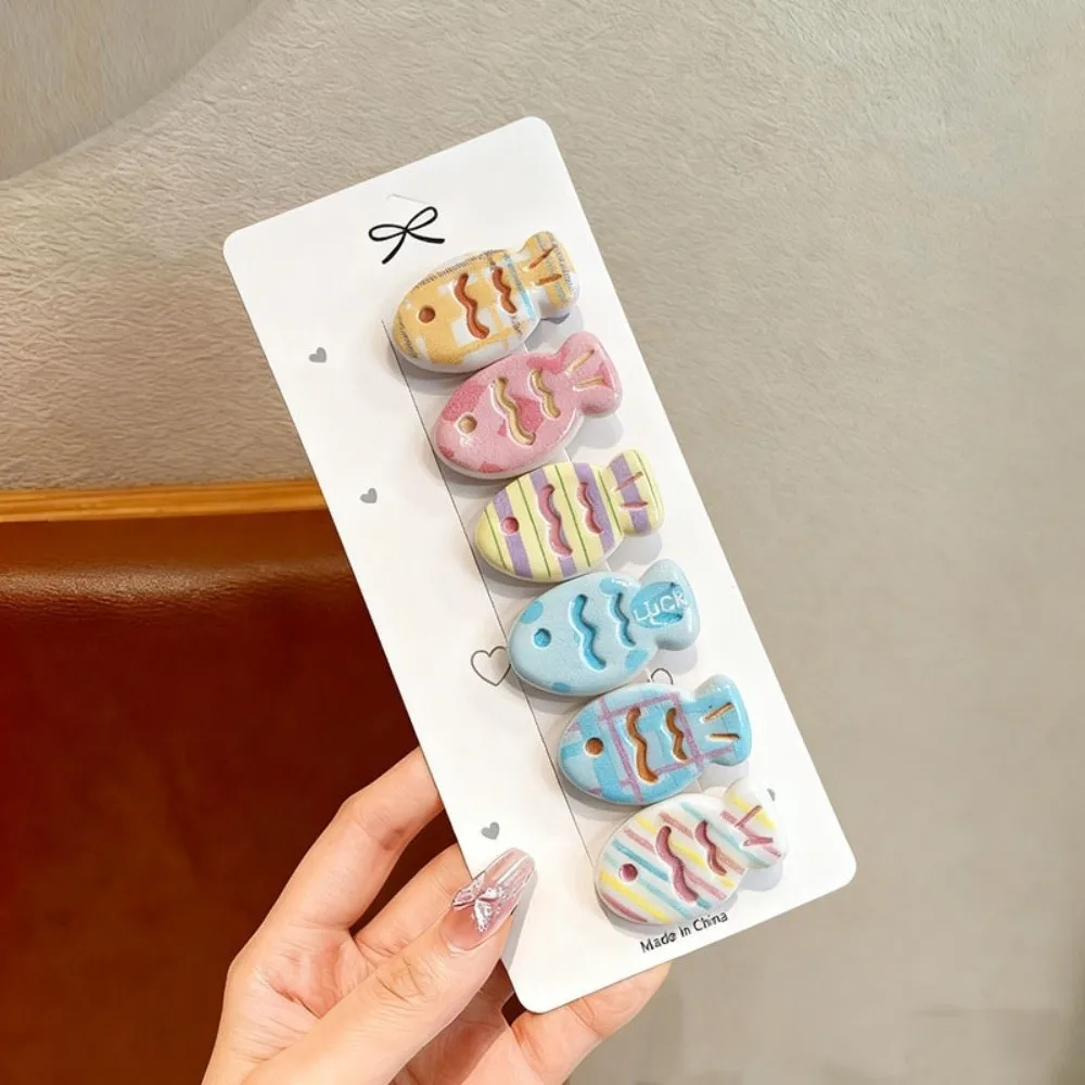 6Pcs/Set Fashion Sweet Oval Bow Hair Clip Colorful Polka Dot Side Bangs Forehead Clip Duckbill Clips Hair Accessories