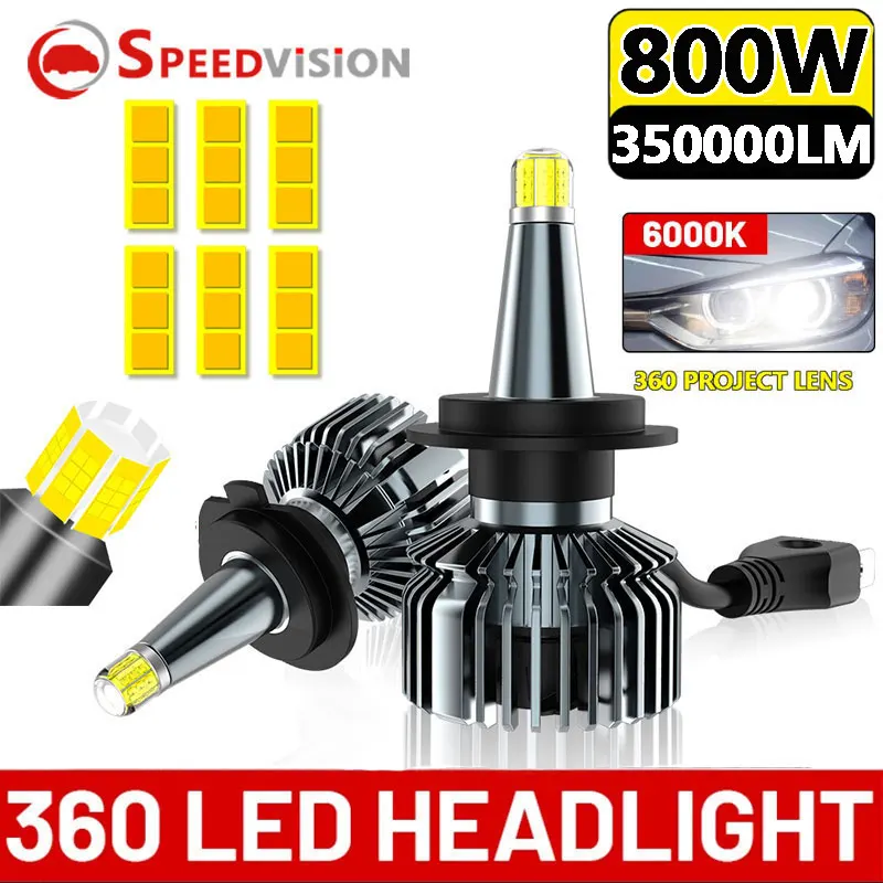 

H7 Led 360 H1 350000 LM H3 H4 9012 HIR2 H11 H8 9006 9005 Автомобильные фары Противотуманные фары Авто 6000K чипы Автомобильный свет Линзы проектора