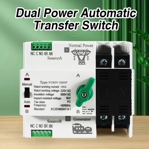 ATS 110V 220V PC interruptor de transferencia automática de doble potencia 63A 100A interruptor de transferencia de energía doméstica 50/60Hz