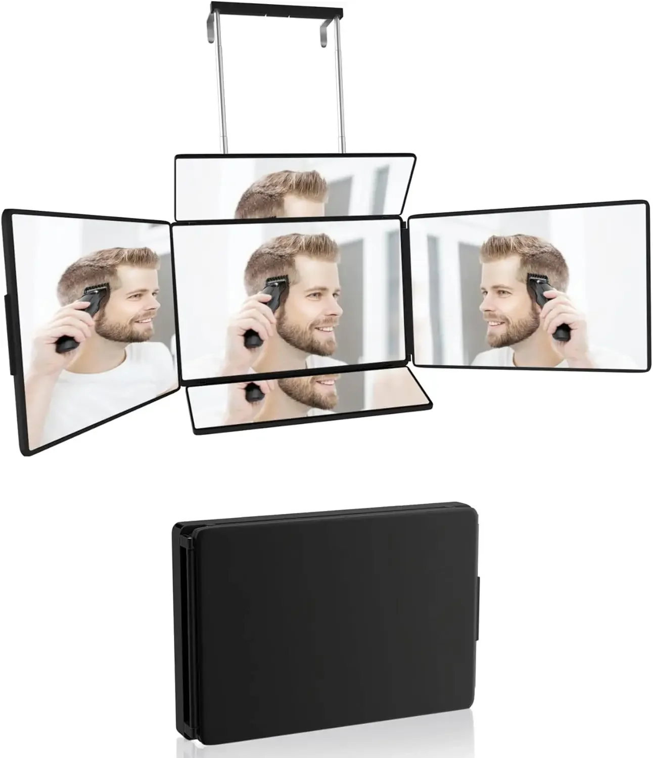 5 Way Mirror, 360 Mirror for Self Hair Cutting and Brading Hair, Rechargeable LED Barber Mirror with Adjustable Hooks