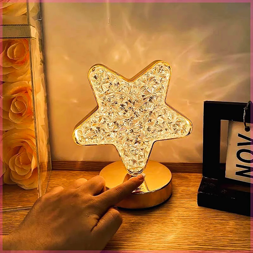 Crystal Touch Dimming Night Light Girls Room Home Bedroom Decor Aesthetics USB Bedside LED Ambient Table 3D Moon Lamp