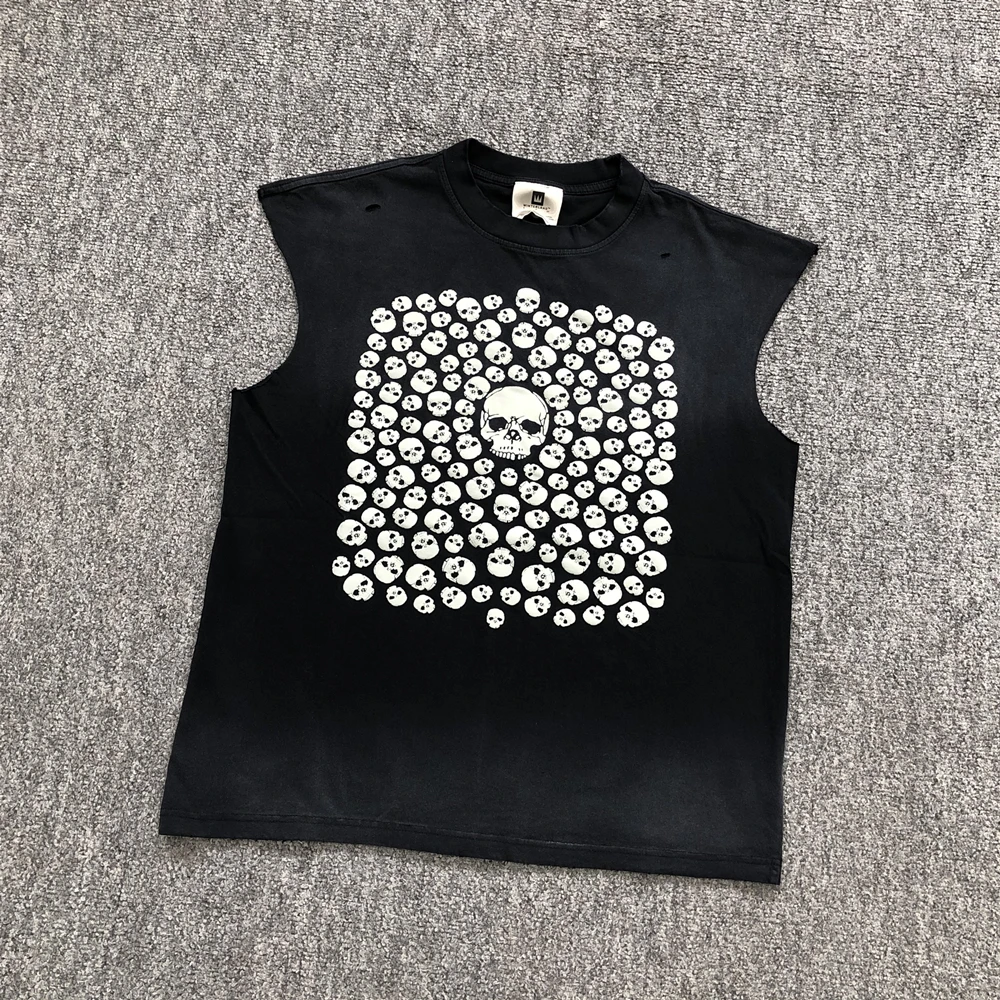 Yao Fashion Luminous Printing Graphics Men Tops Tank Casual Streetwear Loose Oversize Vintage Washied Old Vest For Men Unisex