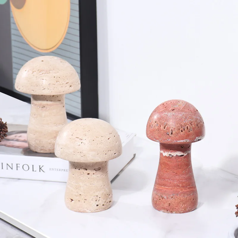 

Red Beige Travertine Ornaments Mushroom Shape Marble Stone Home Decoration