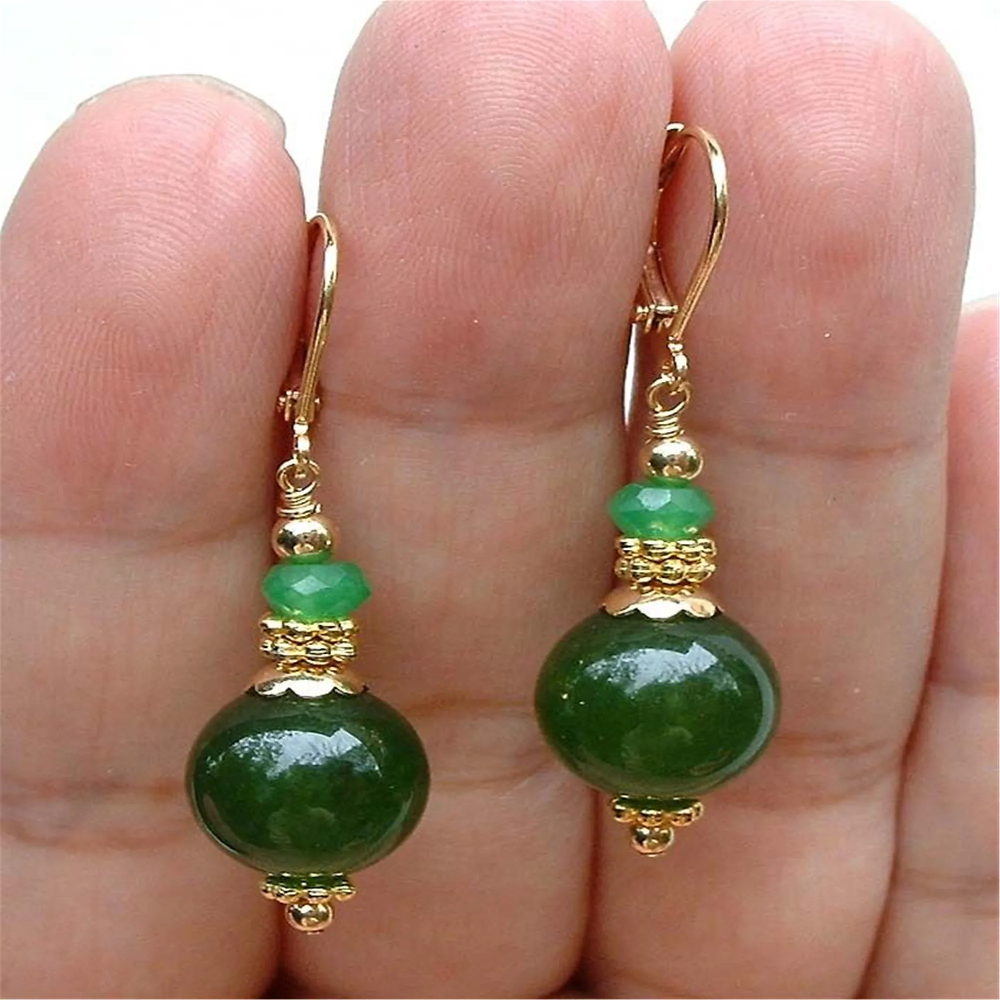 Emerald Green Jade Chalcedony Gemstone Earrings 18k Hook Handmade Party Silver Women Swing Eardrop Jewelry