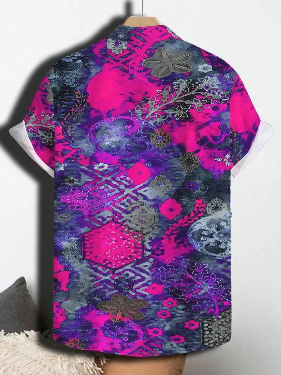 

Vibrant Abstract Floral Geometric 3D Print Casual Short Sleeve Button Down Men Shirt Summer Beach Fashion