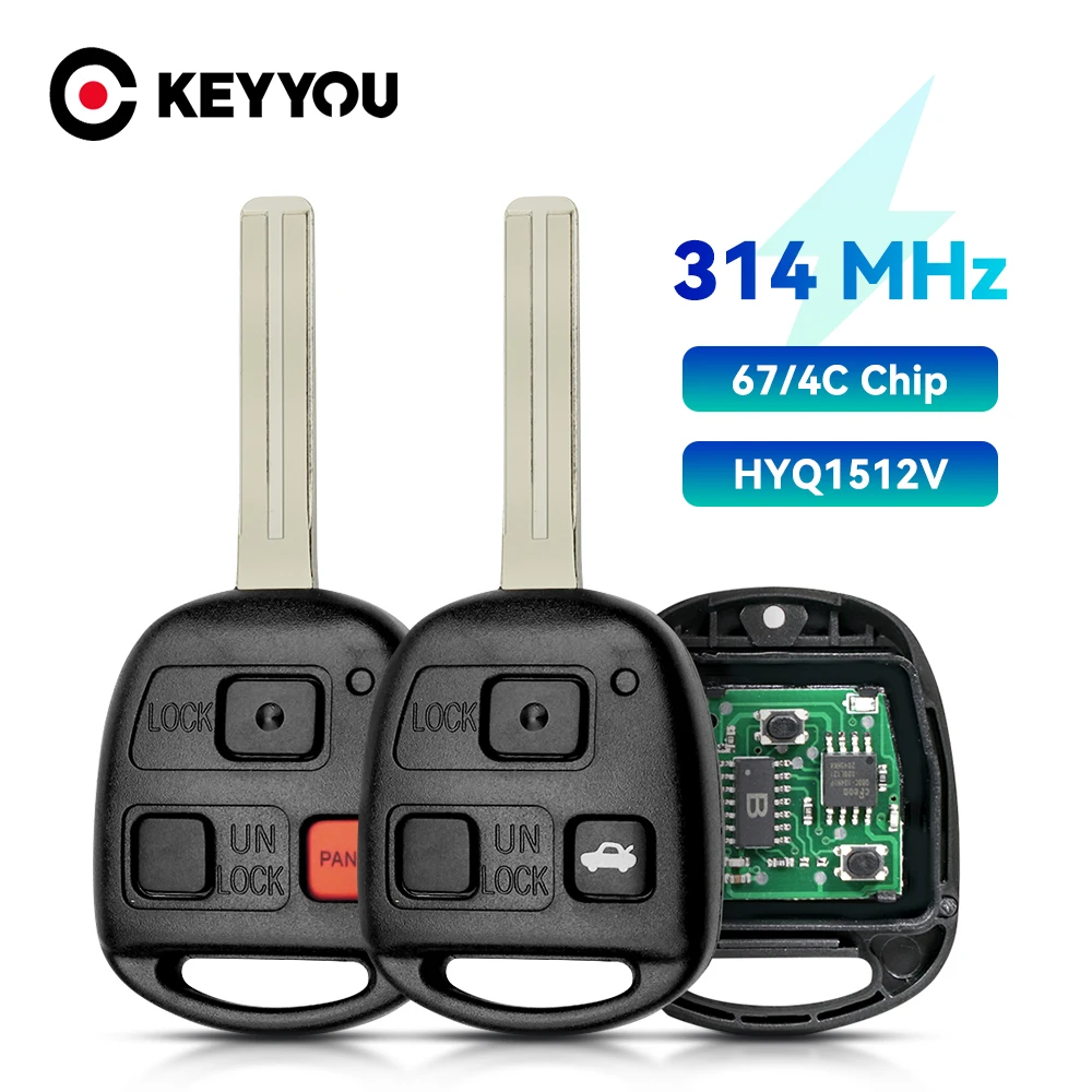 KEYYOU 314 315 Mhz For Lexus GX470 2003-2009 LX470 2003-2007 FCC ID: HYQ1512V Fob 3 Buttons Remote Control Car Key 4D67 4C Chip