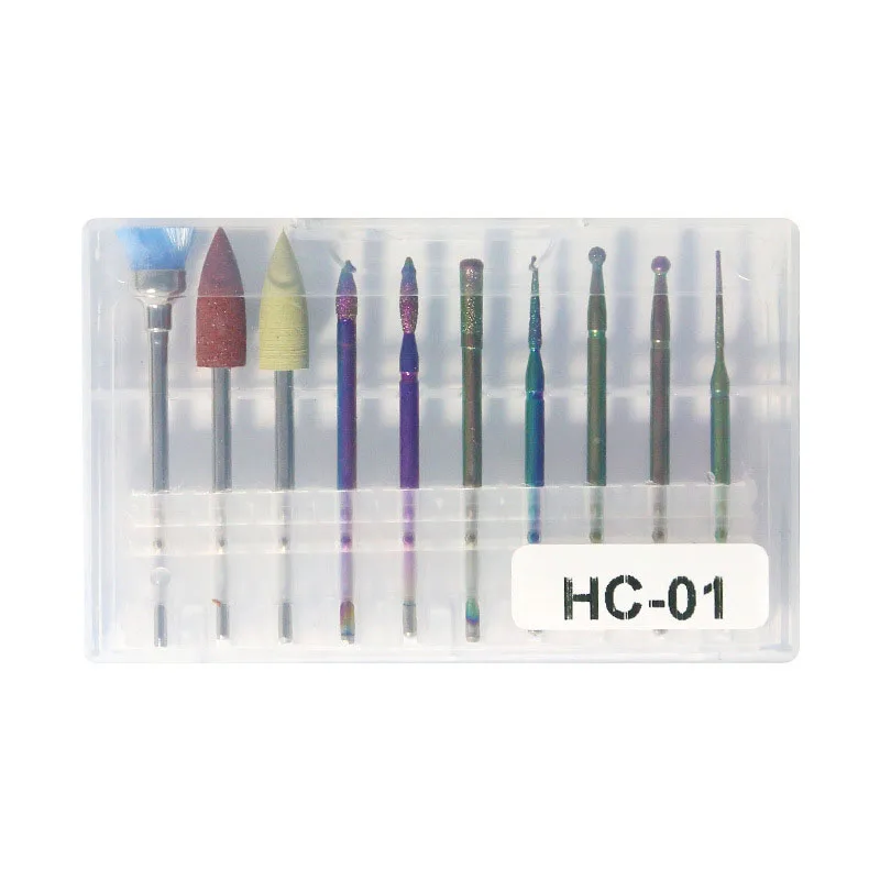 Tungstênio Esculpido Prego Conjunto Cabeça Polonês, Galvanoplastia Manicure, Esfoliante e Removendo Unhas, 10pcs por conjunto