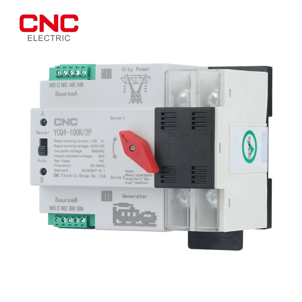 

CNC Din Rail ATS YCQ4-100R/2P Dual Power Automatic Transfer Switch Electrical Selector Switches Uninterrupted Power 63A/100A