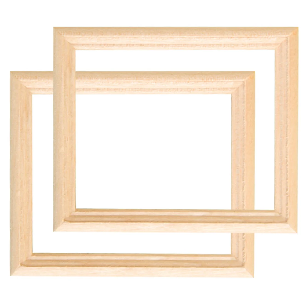 2Pcs Mini Wood Furniture Set Handmade Tiny Photo Frames for Miniature House Decor Kids Room Artistic Accessories Crafts Display