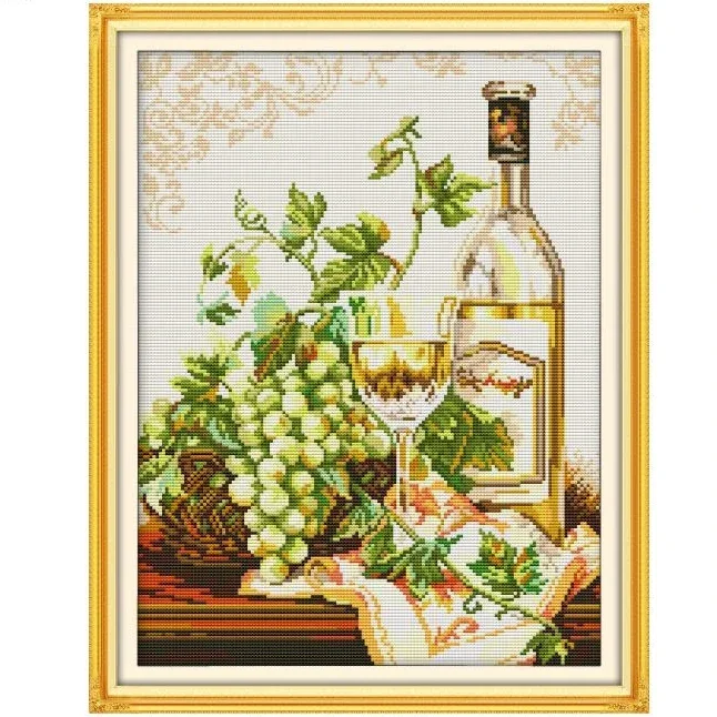 Joy Sunday Printed Cross Stitch kit contati Canvas ricamo ricamo Set cucito fai da te per ragazza-collezione vino e bottiglia