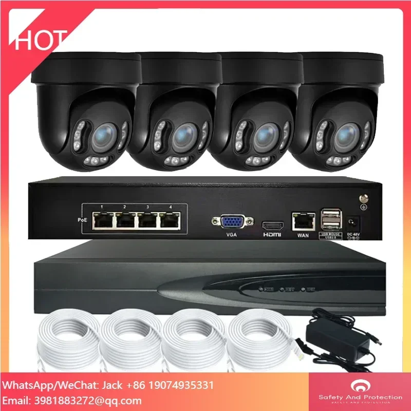 

Недорогая полноцветная система видеонаблюдения 4K POE NVR IP с ночным видением, 4-канальный сетевой комплект PTZ с двусторонней аудиосвязью