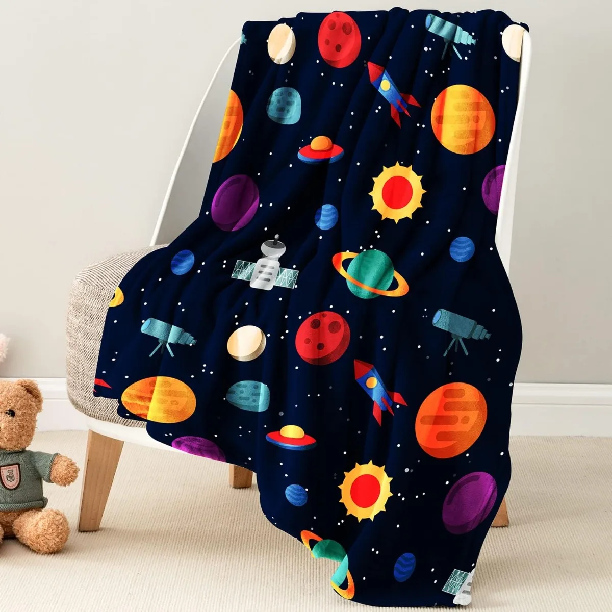 Soft Blanket for Kids Boys, Cozy Toddler Boys Girls Birthday Gifts Fuzzy Cute Outer Space Throw Blanket for Couch Bed Car, Black