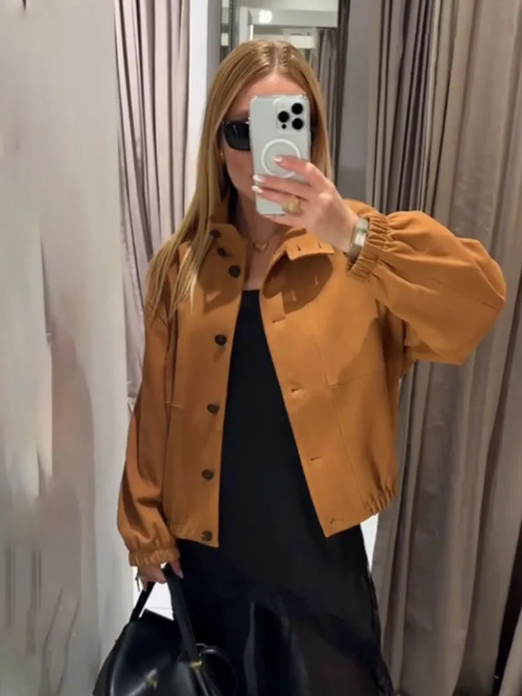 

HH Woman Autumn Fashion Street Style Short Coats Women's Coats Single-Breasted High Collar Decorate Casual Loose Jacket