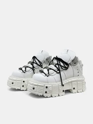 2025 Cyberpunk Heavy Metal Women's Small Height Increasing Lace-up Tabby Dark Goth Rock Platform Shoes Men