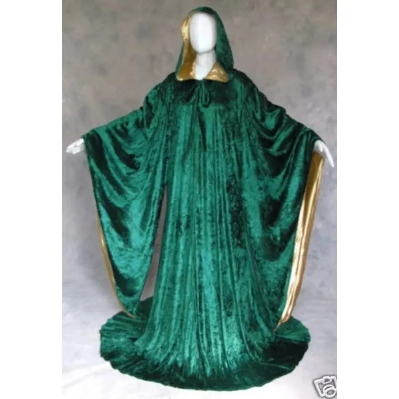 

Hooded Velvet Wizard Cloak/Cape Men Halloween With Sleeves Robe Various colours Theatre Costumes wedding warp