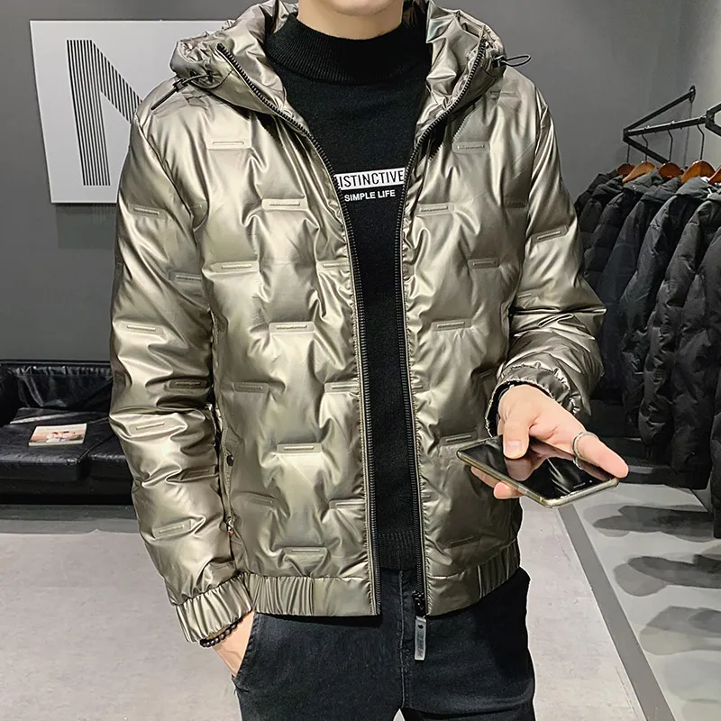 Short Bright Face Down Jacket Men's Winter Light Luxury Waterproof Hooded White Duck Down Warm Coat 2024 New Lightweight Parka