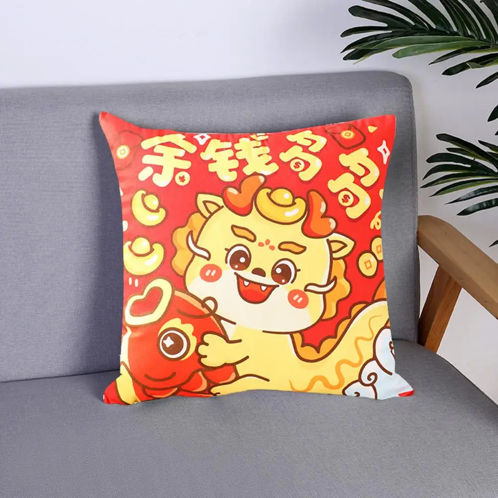 

New Year Cushion Cover Chinese New Year Dragon Design Pillow Cover with Hidden Zipper for Bedroom Sofa Exquisite for Home